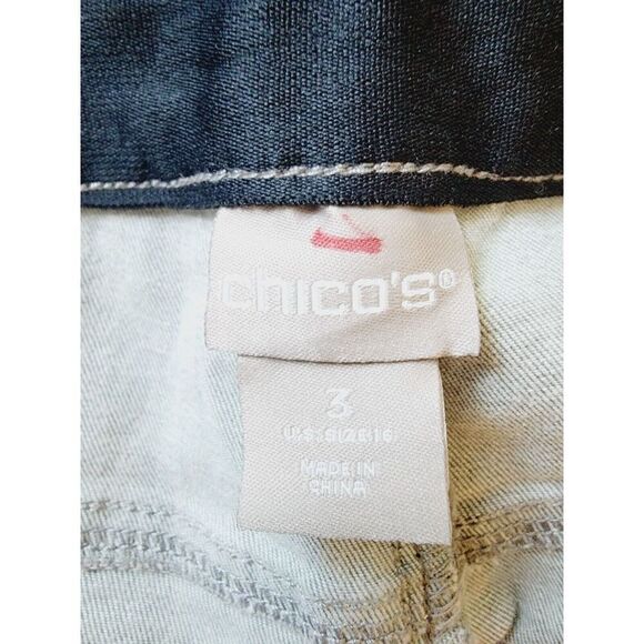 Chico's 3 Jeans Gray Black Polka Dot Taper Leg Zip Button XL Stretch 5 Pocket - Picture 6 of 7